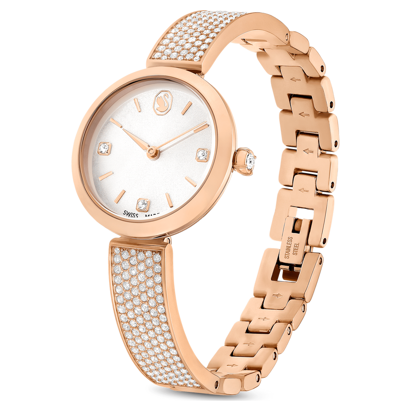 swarovski illumina watch  swiss made  metal bracelet  rose gold tone  rose gold tone finish