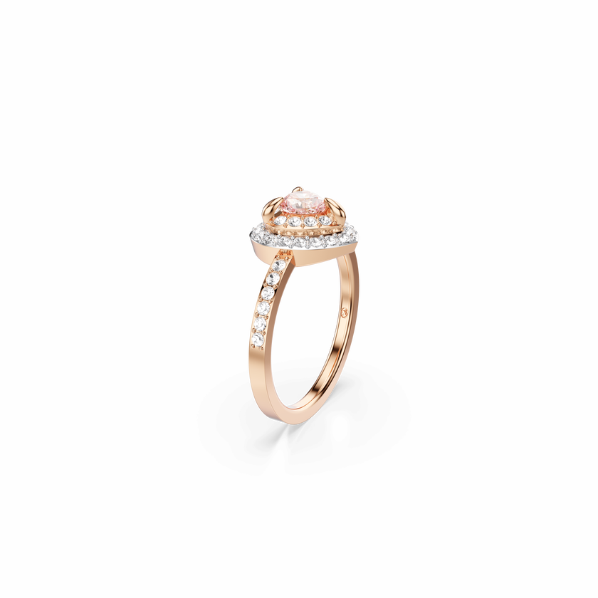 swarovski one motif ring  heart cut  pav   heart  pink  18k rose gold finish