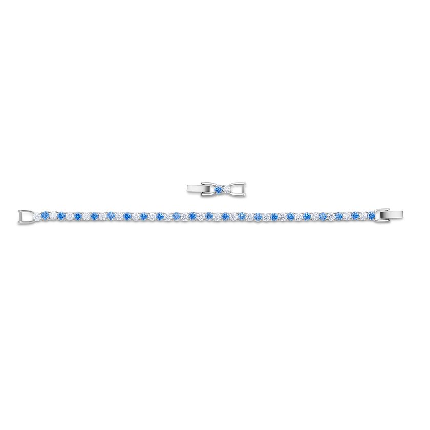 Tennis Deluxe Bracelet, Blue, Rhodium plating