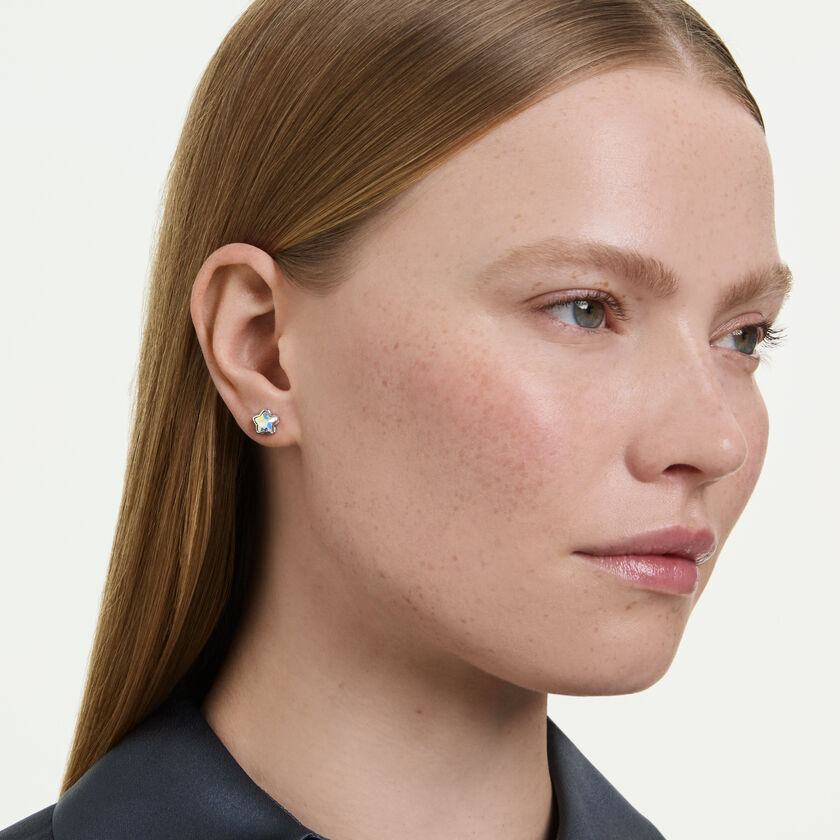 swarovski chroma earrings  mixed cuts  star  white  rhodium plated