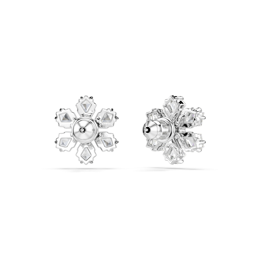 swarovski idyllia stud earrings  mixed cuts  snowflake  white  rhodium plated
