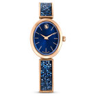 swarovski crystal rock oval watch swiss made metal bracelet blue rose gold tone finish