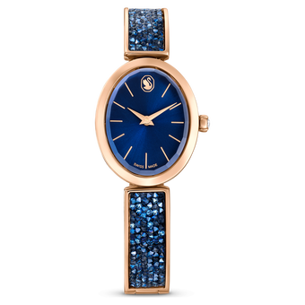 swarovski crystal rock oval watch swiss made metal bracelet blue rose gold tone finish