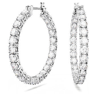 swarovski matrix hoop earrings round cut white rhodium plated