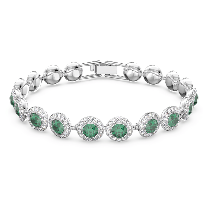swarovski una angelic bracelet  round cut  pav   medium  green  rhodium plated