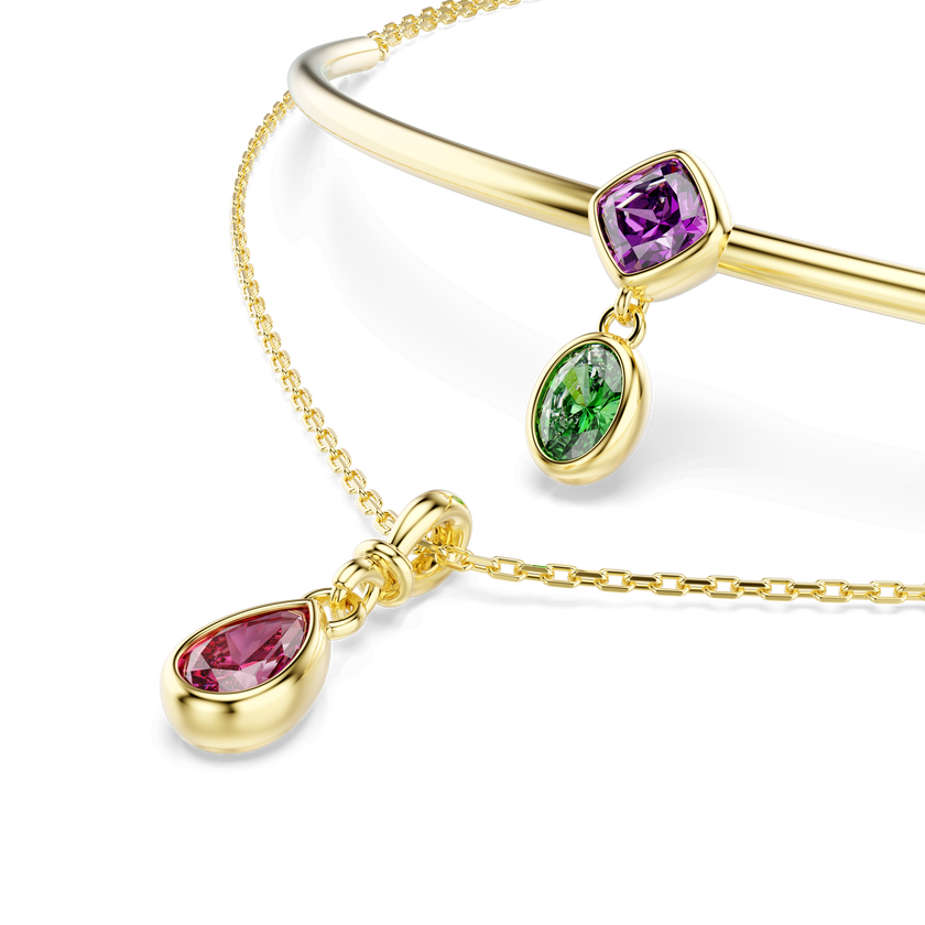 swarovski imber layered necklace  mixed cuts  multicolored  18k gold finish