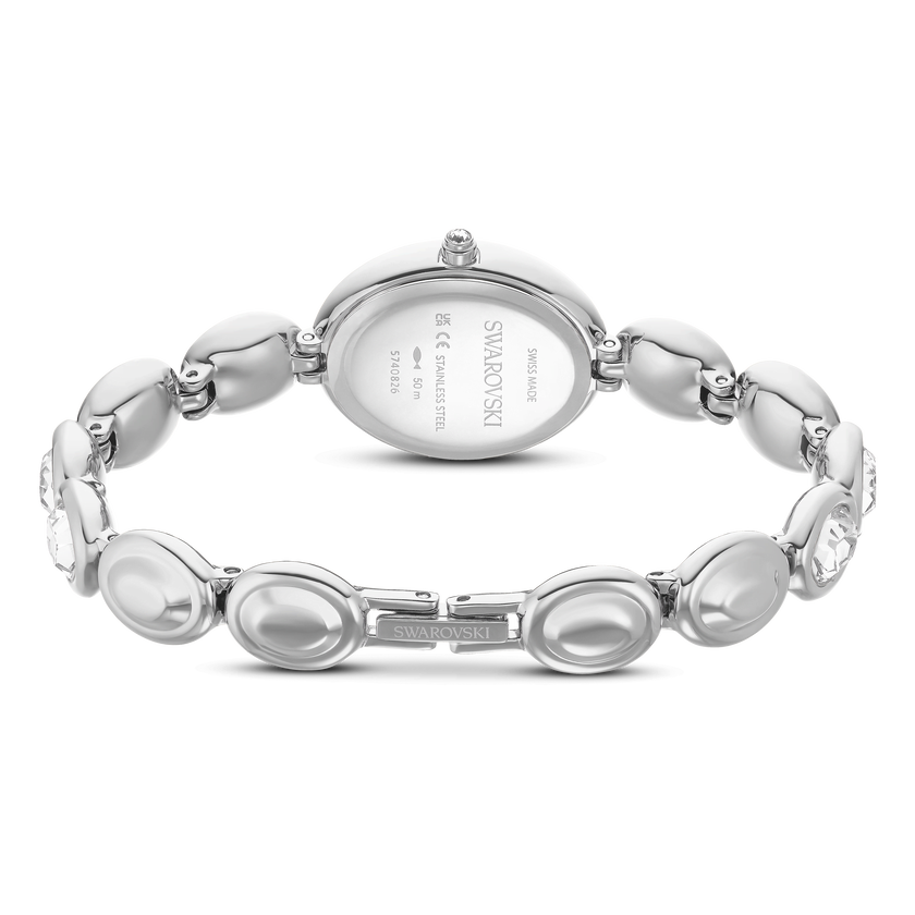swarovski imber oval watch  swiss made  metal bracelet  silver tone  stainless steel