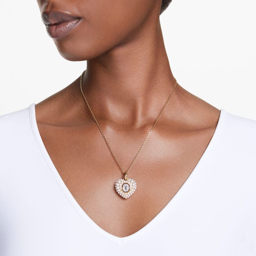 Hyperbola pendant, Heart, White, Gold-tone plated