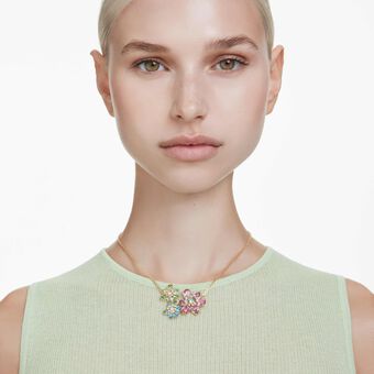 swarovski idyllia pendant  mixed cuts  flower  multicolored  gold tone plated