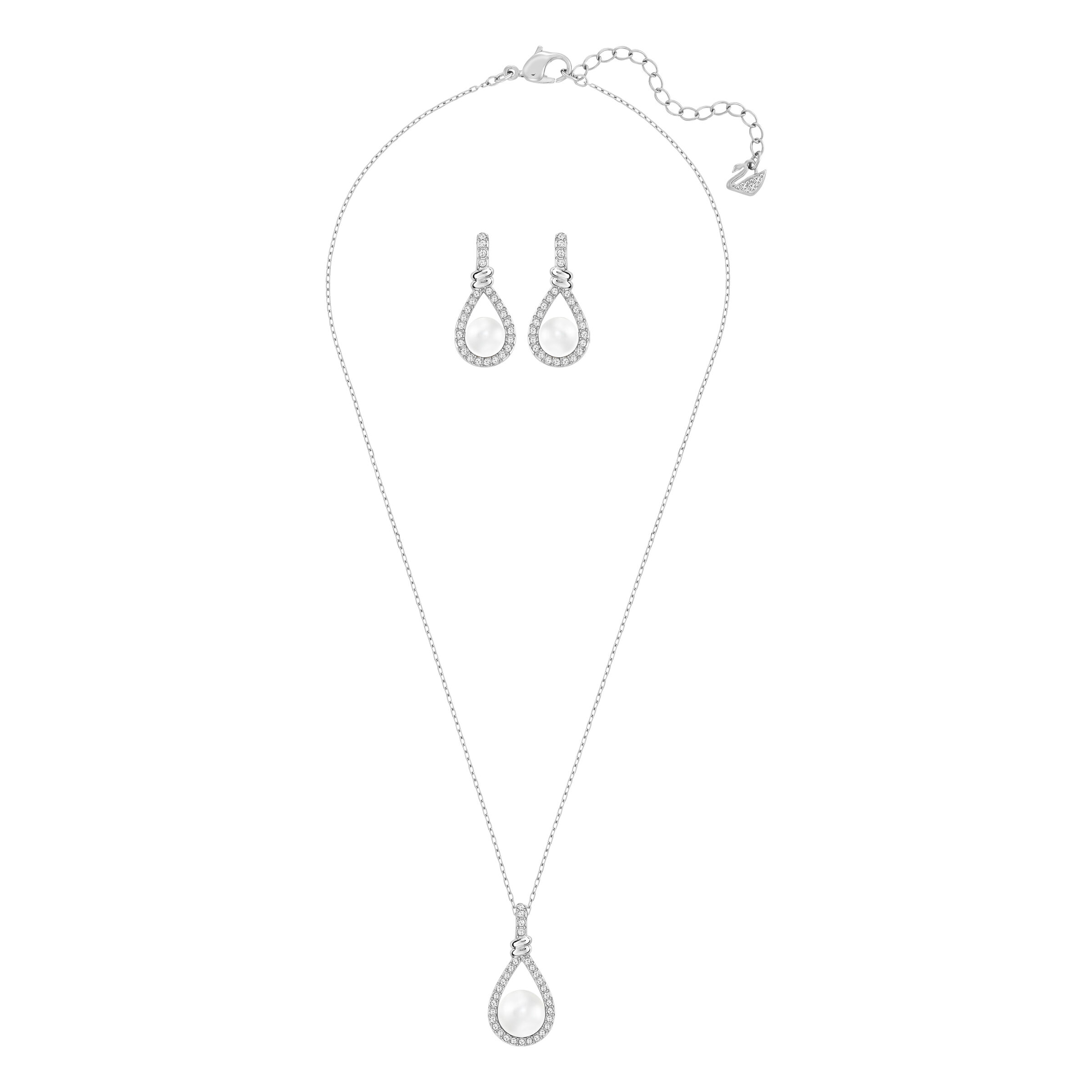 swarovski enlace set  white  rhodium plated