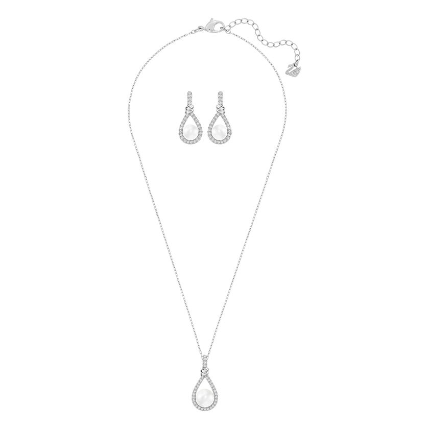 swarovski enlace set  white  rhodium plated