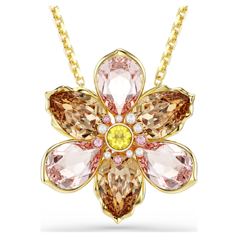 Idyllia pendant and brooch, Mixed cuts, Flower, Multicolored, Gold-tone plated swarovski idyllia pendant and brooch  mixed cuts  flower  multicolored  gold tone plated