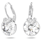 Bella V drop earrings, Round cut, White, Rhodium plated