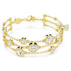 Imber wide bracelet, Round cut, White, Gold-tone plated