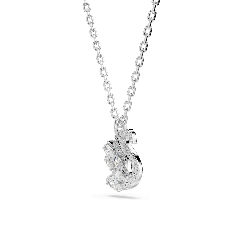 swarovski swan pendant  mixed cuts  swan  white  rhodium plated