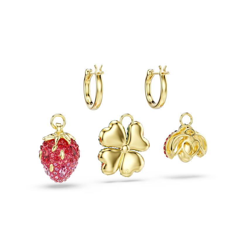 swarovski idyllia drop earrings  set  3   ladybug  clover  strawberry  multicolored  gold tone plated