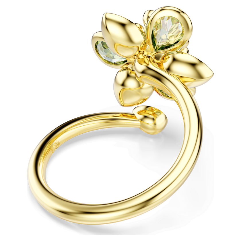 swarovski idyllia open ring  mixed cuts  flower  green  gold tone plated