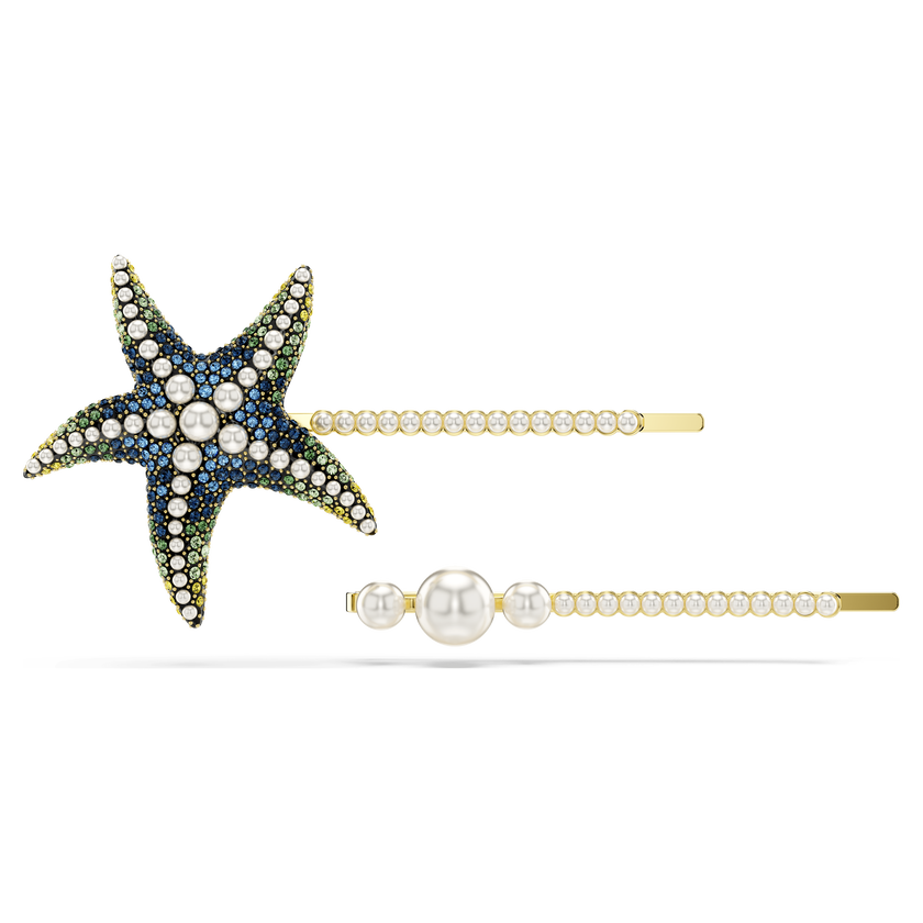 swarovski idyllia hair pin  set  2   crystal pearls  starfish  multicolored  rhodium plated