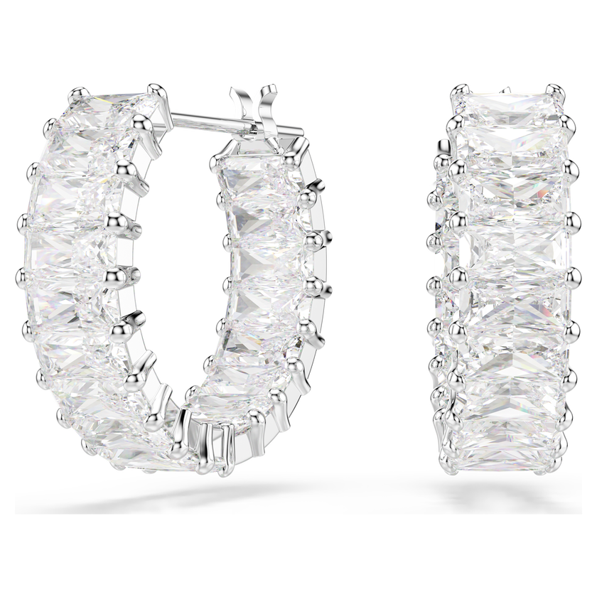 swarovski matrix hoop earrings  baguette cut  white  rhodium plated