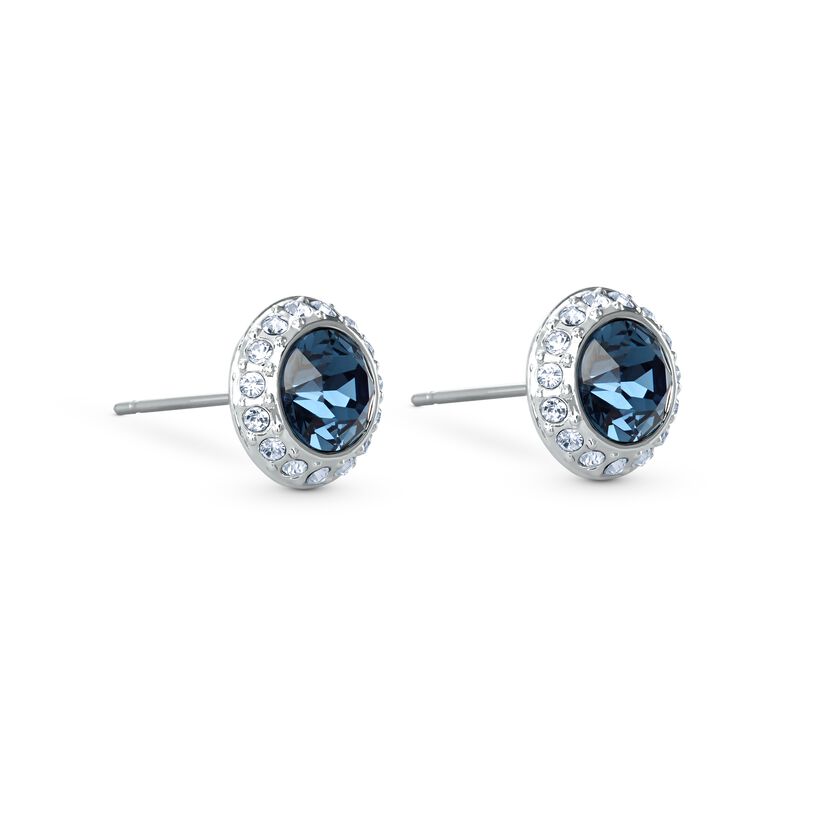 Angelic Stud Pierced Earrings, Blue, Rhodium plated