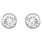Solitaire stud earrings, Round cut, White, Rhodium plated