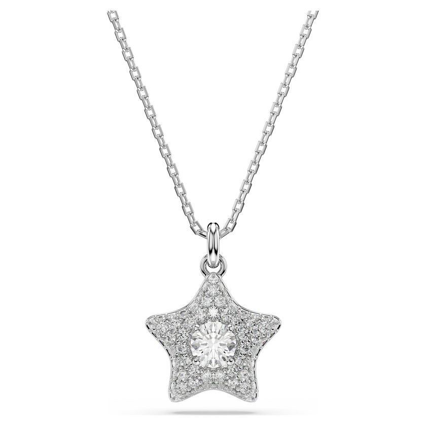 swarovski sublima pendant  round cut  star  white  rhodium plated