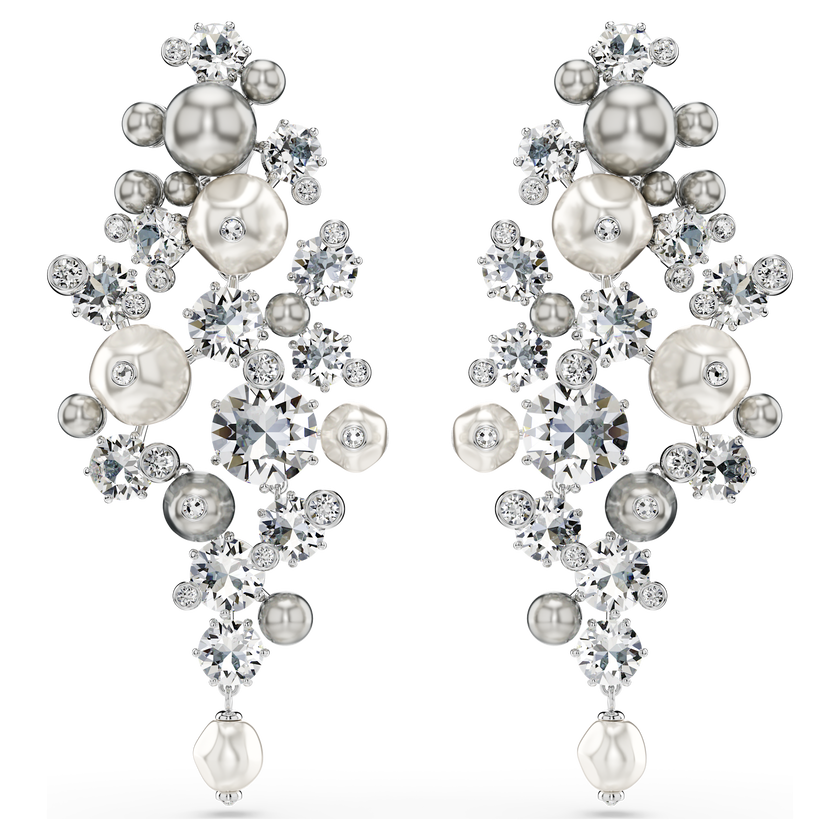 swarovski constella earrings  crystal pearl  round cut  white  rhodium plated