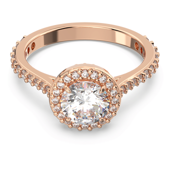 swarovski una angelic cocktail ring round cut pav white rose gold tone plated