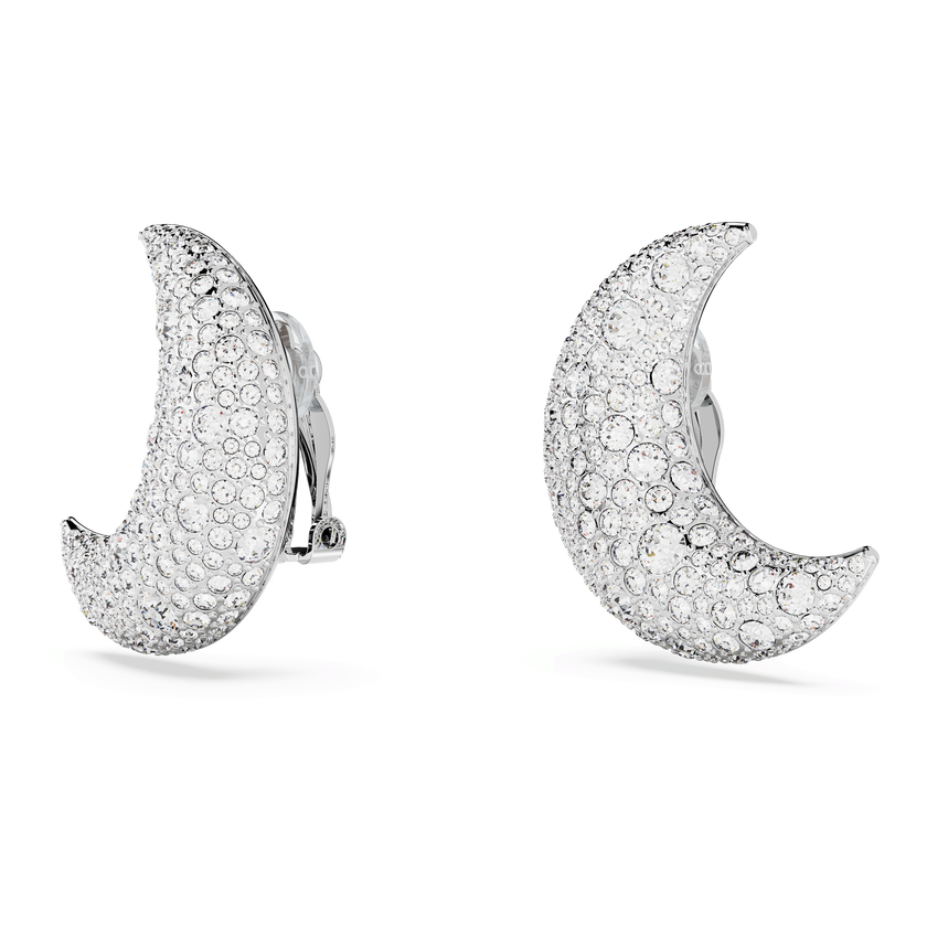 swarovski luna clip earrings  moon  white  rhodium plated