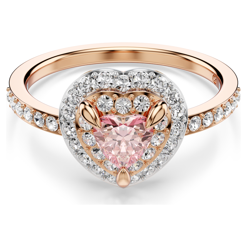 swarovski one motif ring  heart cut  pav   heart  pink  18k rose gold finish