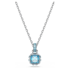 Birthstone pendant, Square cut, December, Blue, Rhodium plated