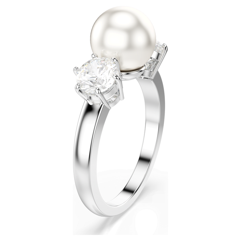 swarovski matrix ring  crystal pearl  round cut  white  rhodium plated