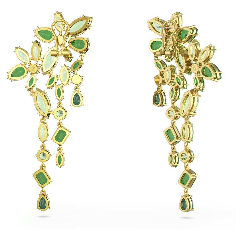 swarovski gema drop earrings  mixed cuts  green  gold tone plated