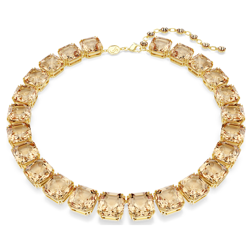 swarovski millenia tennis necklace  octagon cut  caramel  gold tone plated
