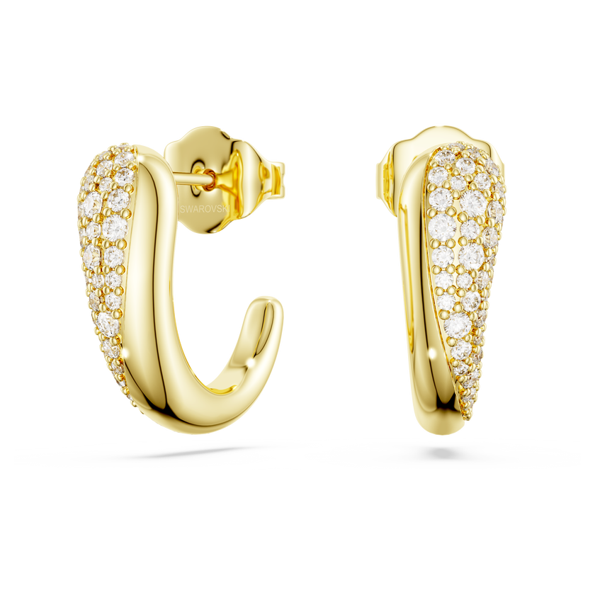 swarovski classica hoop earrings  round cut  white  sterling silver  18k gold finish