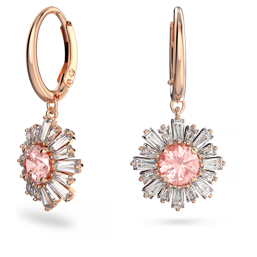 swarovski sunshine drop earrings  mixed cuts  sun  pink  rose gold tone plated