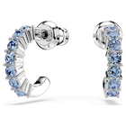 swarovski mini hoop hoop earrings  round cut  blue  rhodium plated