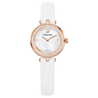 Aila Dressy Mini Watch, Leather strap, White, Rose-gold tone PVD