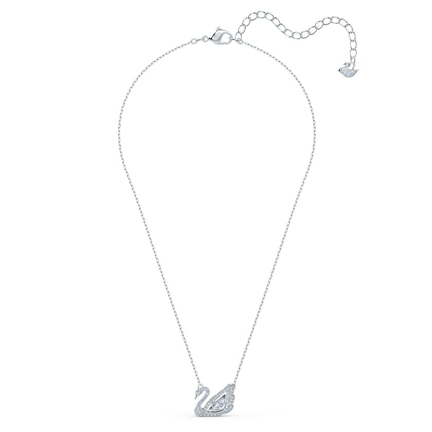 Dancing Iconic Swan Necklace, White, Rhodium plated