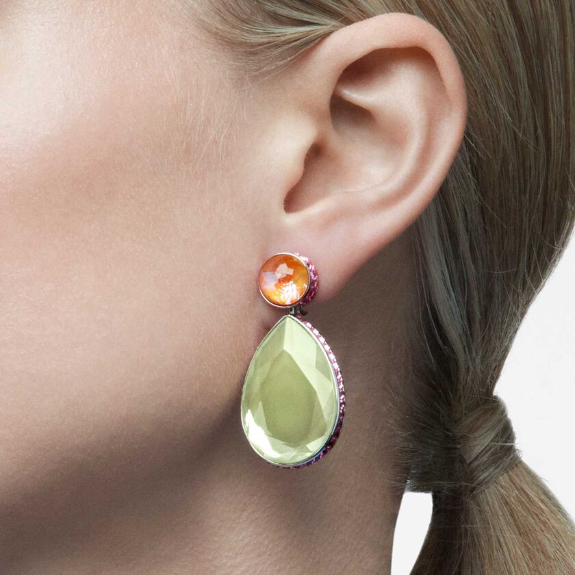 swarovski orbita clip earrings  drop cut crystals  multicolored  rhodium plated