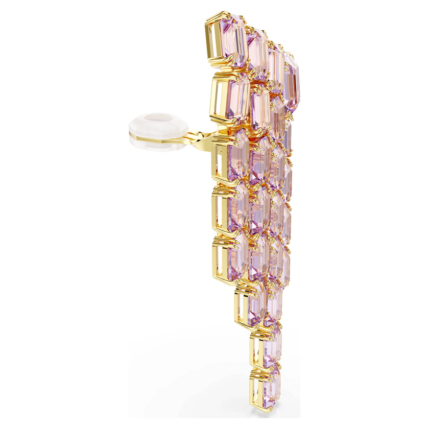 swarovski millenia clip earrings  octagon cut  chandelier  purple  gold tone plated