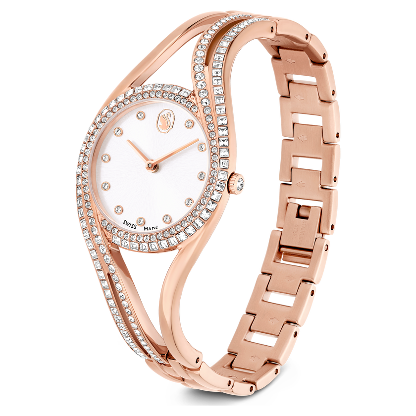 swarovski hyperbola bangle watch  swiss made  metal bracelet  rose gold tone  rose gold tone finish