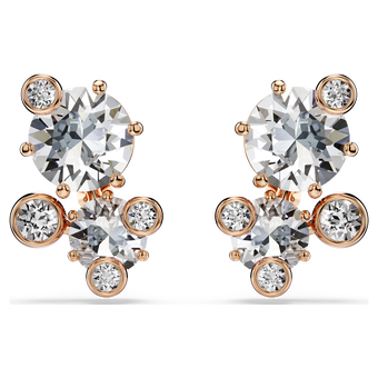 swarovski constella stud earrings  round cut  white  18k rose gold finish