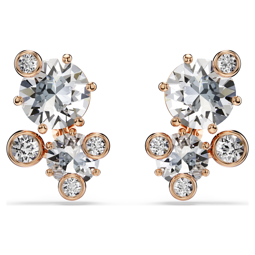 swarovski constella stud earrings  round cut  white  18k rose gold finish