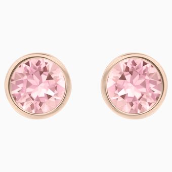 Solitaire stud earrings, Round cut, Pink, Rose gold-tone plated