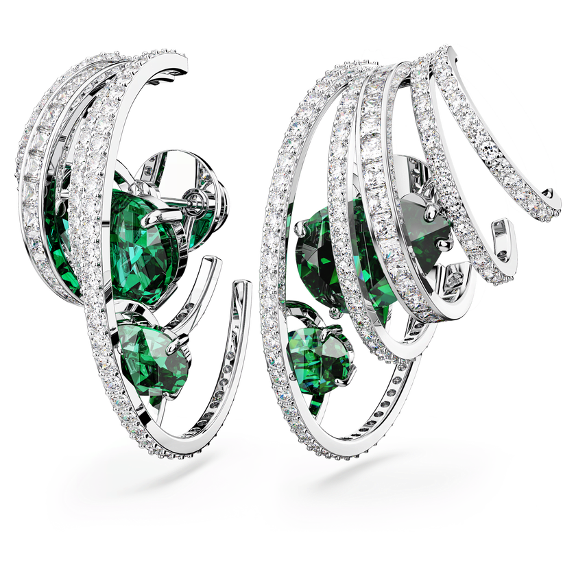 swarovski hyperbola ear cuff  carbon neutral zirconia  mixed cuts  green  rhodium plated