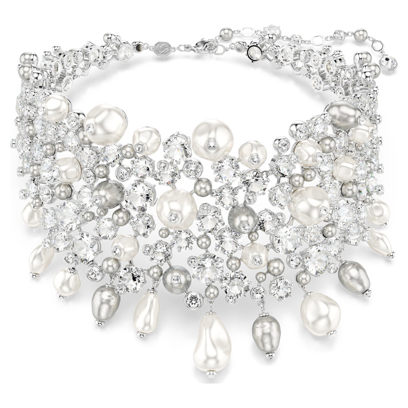 swarovski constella choker  crystal pearl  round cut  white  rhodium plated