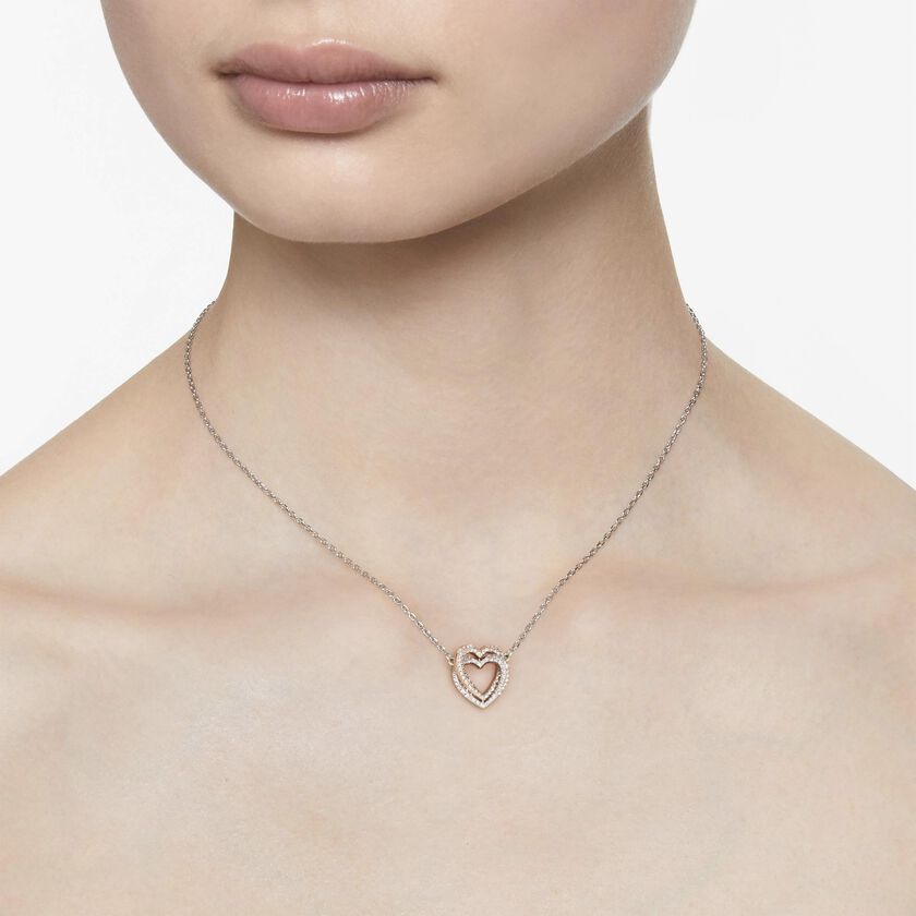 swarovski hyperbola necklace  round cut  heart  white  mixed metal finish