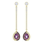 Black Baroque Drop Pierced Earrings, Purple, Gold-tone plated