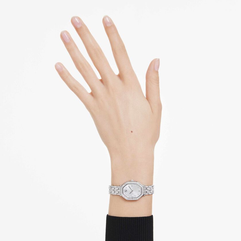 swarovski dextera octagon watch  swiss made  metal bracelet  silver tone  stainless steel